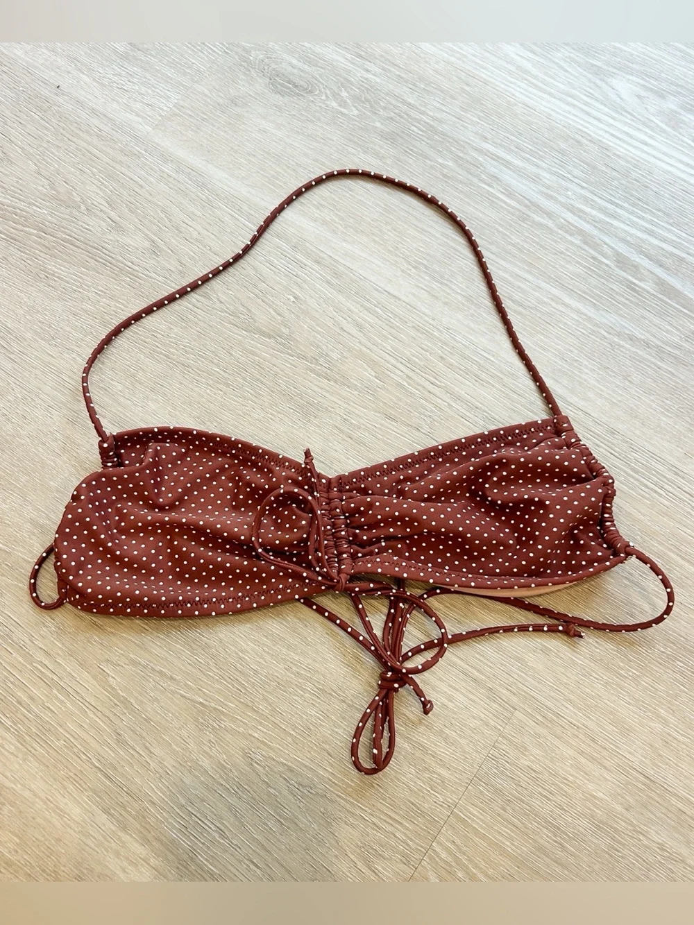 J.crew Ruched Halter Bikini Top In Polka Dot Sable Size Medium